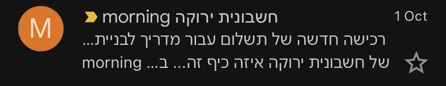 התראה מ-morning על רכישה חדשה באתר