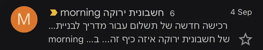התראה מ-morning על רכישה חדשה באתר